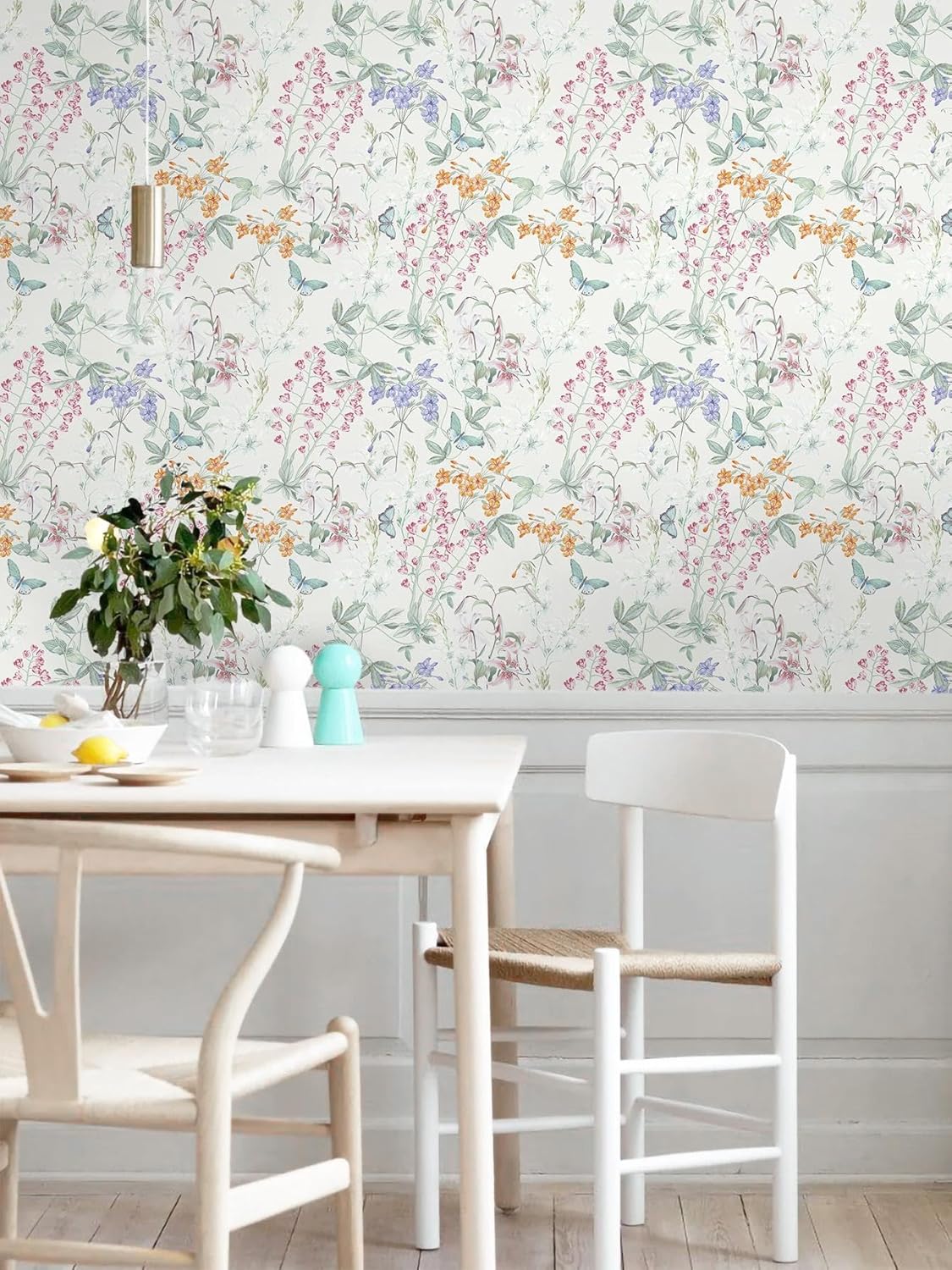 Dimoon 17.3''x78.7'' Vintage Peel and Stick Wallpaper Boho Beige Neutral Contact Paper White Floral Bird Wallpaper Removable Botanical Renter Friendly Modern Wall Paper Bedroom Bathroom Vinyl Roll