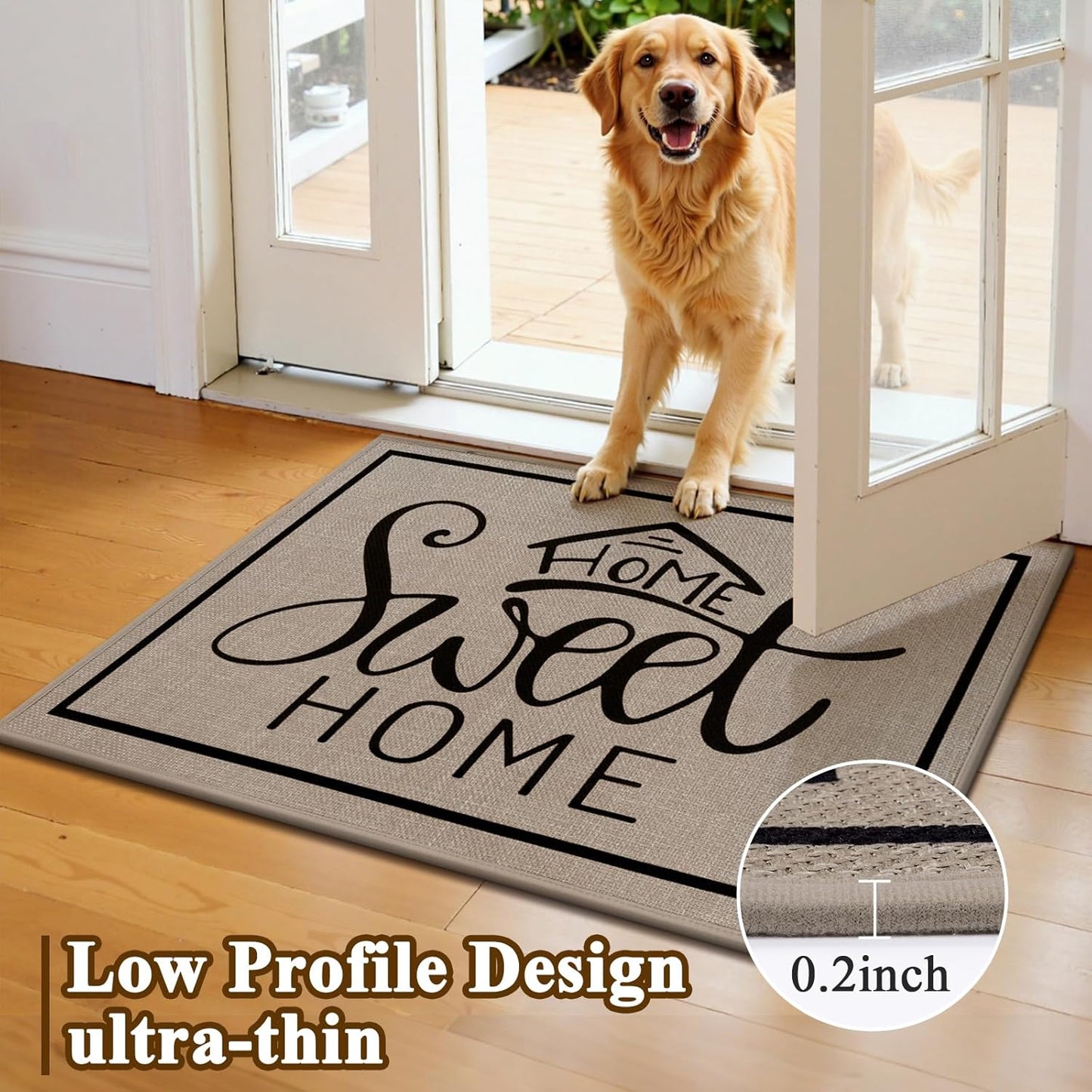Vaukki Indoor Door Mat 17"x30", Ultra Thin Doormat Indoor Entrance, Non Slip Rubber Backed Inside Welcome Mat for Front Door, Low-Profile Washable Dirt Trapper Entry Floor Mat for Entryway, Sweet Home
