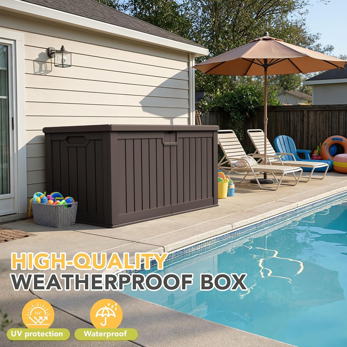 32 Gallon Deck Box Outdoor Indoor Waterproof Storage Box for Patio Furniture, Pool Accessories, Garden Tools, and Cushion Storage, Black
