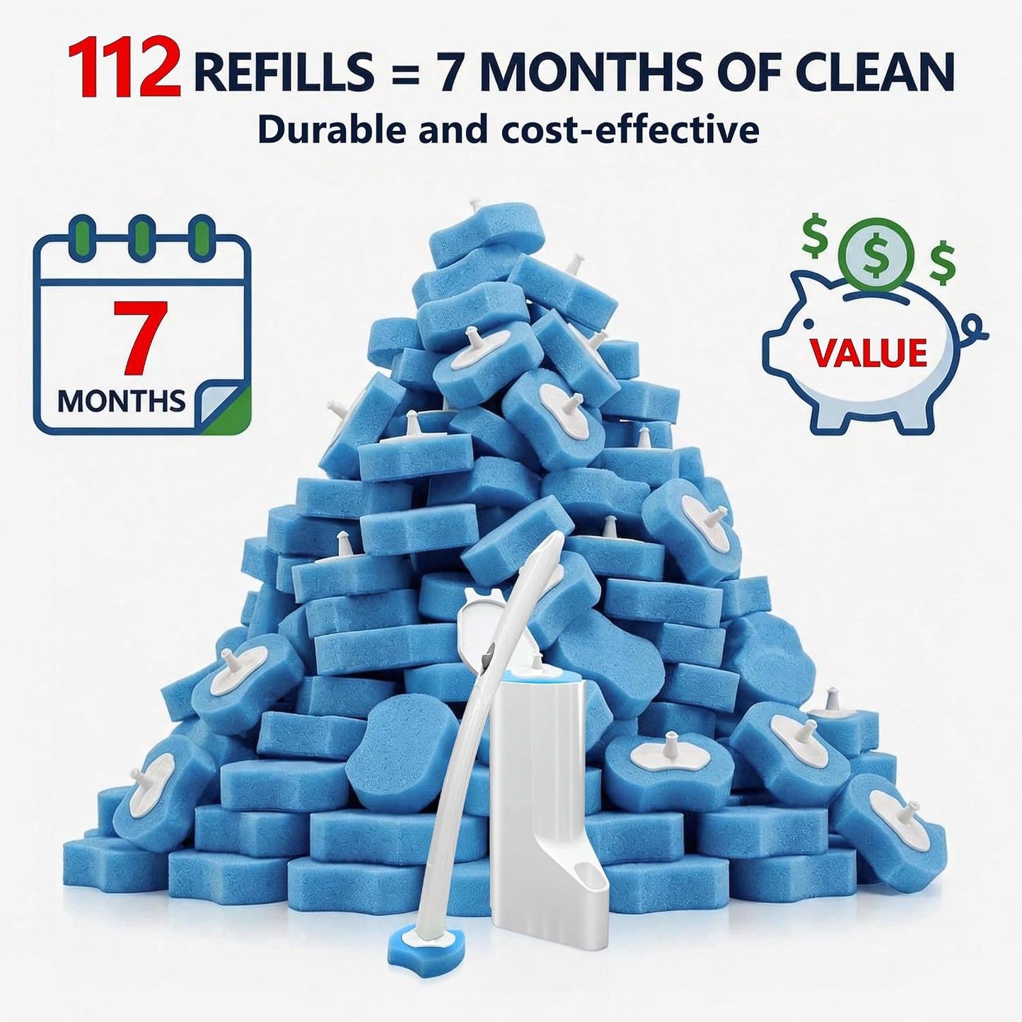 144 Count Disposable Toilet Brush Refills Compatible with Most Wands, Toilet Bowl Wand Refills-Blue Disposable Sponge Refill Heads Prefilled Cleaning Fluid for Bathroom Toilet Cleaning.