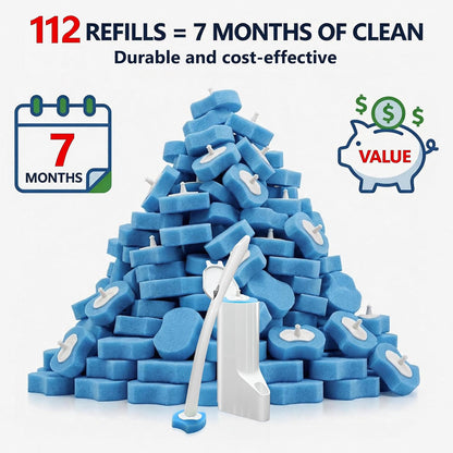 144 Count Disposable Toilet Brush Refills Compatible with Most Wands, Toilet Bowl Wand Refills-Blue Disposable Sponge Refill Heads Prefilled Cleaning Fluid for Bathroom Toilet Cleaning.