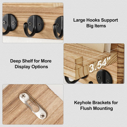 Lwenki Key Holder for Wall, Decorative Key and Mail Holder with Shelf Has Large Key Hooks for Bags, Coats – Paulownia Wood Key Hanger with Mounting Hardware (9.8”W x 6.7”H x 4.2”D) (Brown)