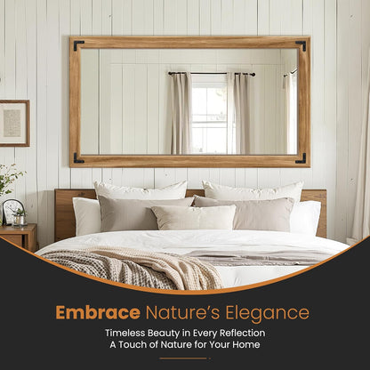 TRAHOME Full Length Mirror with Wooden Frame, 56"X22" Solid Wood Standing Floor Mirror for Farmhouse, Bathroom, Bedroom Decor, Hanging or Leaning Wall-Mounted