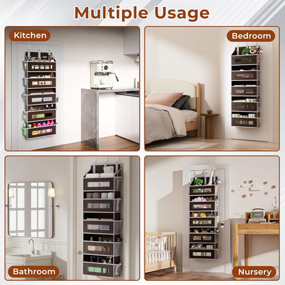 2 Pack 5 Tier Over The Door Organizer - Large Capacity Behind Door Hanging Shelves with 10 Mesh Pockets and Clear Windows, Closet Organizers and Storage for Bathroom, Bedroom, Nursery, Grey
