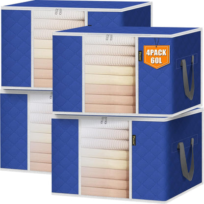 BALEINE 2 Pack Clothes Storage Bags, 16 Gallon Storage Containers with Reinforced Handle, Sturdy Zipper, Closet Organizer for Blanket, Comforter, Pillow, Bedding (Grey, 2 Pack)