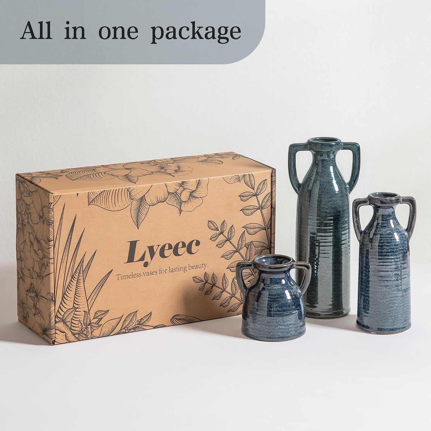 Bud Vase - Flower Vase Set - Decorative Vases - Ceramic Small Vase Set of 3 for Centerpieces - Ice Creak for Decor - Modern Decoration Vases for Home Farmhouse Table Office, Mini Vase by Lyeec