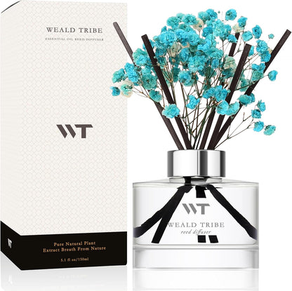 Flower Reed Diffuser Set Wild Eucalyptus Mint Scent for Bathroom Accessories Shelf Decor & Air Fresheners, Sticks Defusers with 5.1 fl oz Essential Oils & Leaves, House Bedroom Office Decor & Gifts