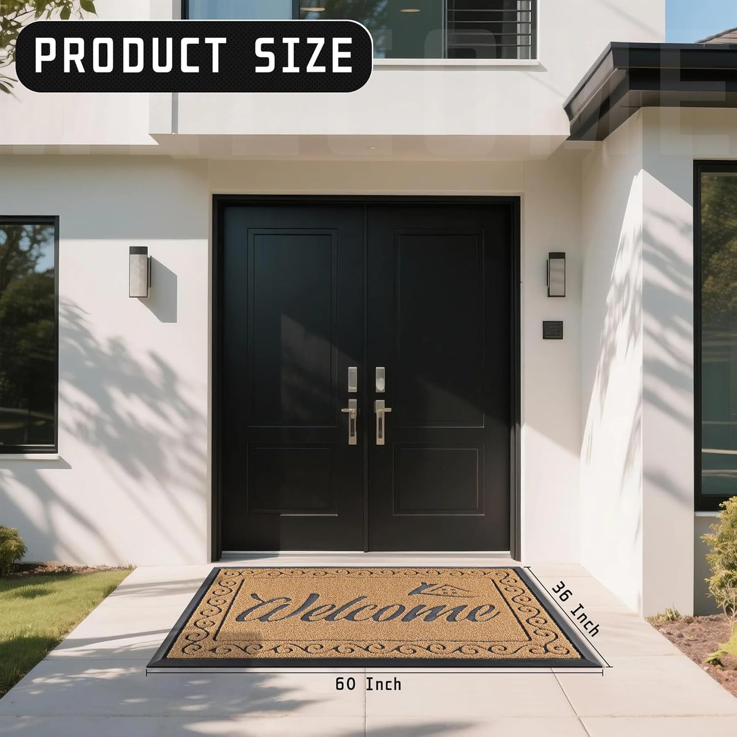 Yimobra Welcome Mat, Heavy Duty Sturdy Door Mats for Home Entrance Outdoor Indoor, Front Doormat for Outside Patio Floor Entry Porch Garage Office, Waterproof, Low Profile, 29.5x17, Black Grey