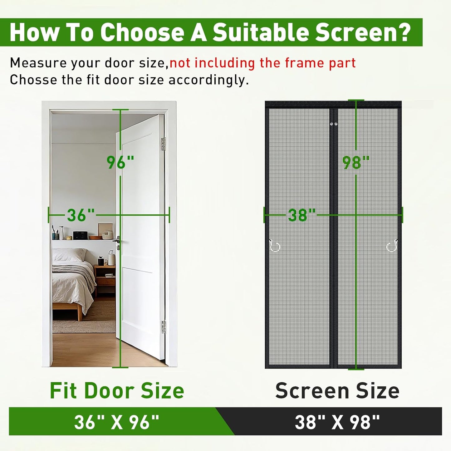 HOFUDON Upgraded Magnetic Screen Door Mesh, Full Strip Magnets, Heavy Duty Fiberglass Mesh, Door Screen Magnetic Closure for Single Door Size 32 x 80 Inch, Screen Door Size 35 x 82 Inch Black