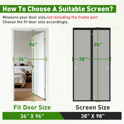 HOFUDON Upgraded Magnetic Screen Door Mesh, Full Strip Magnets, Heavy Duty Fiberglass Mesh, Door Screen Magnetic Closure for Single Door Size 32 x 80 Inch, Screen Door Size 35 x 82 Inch Black