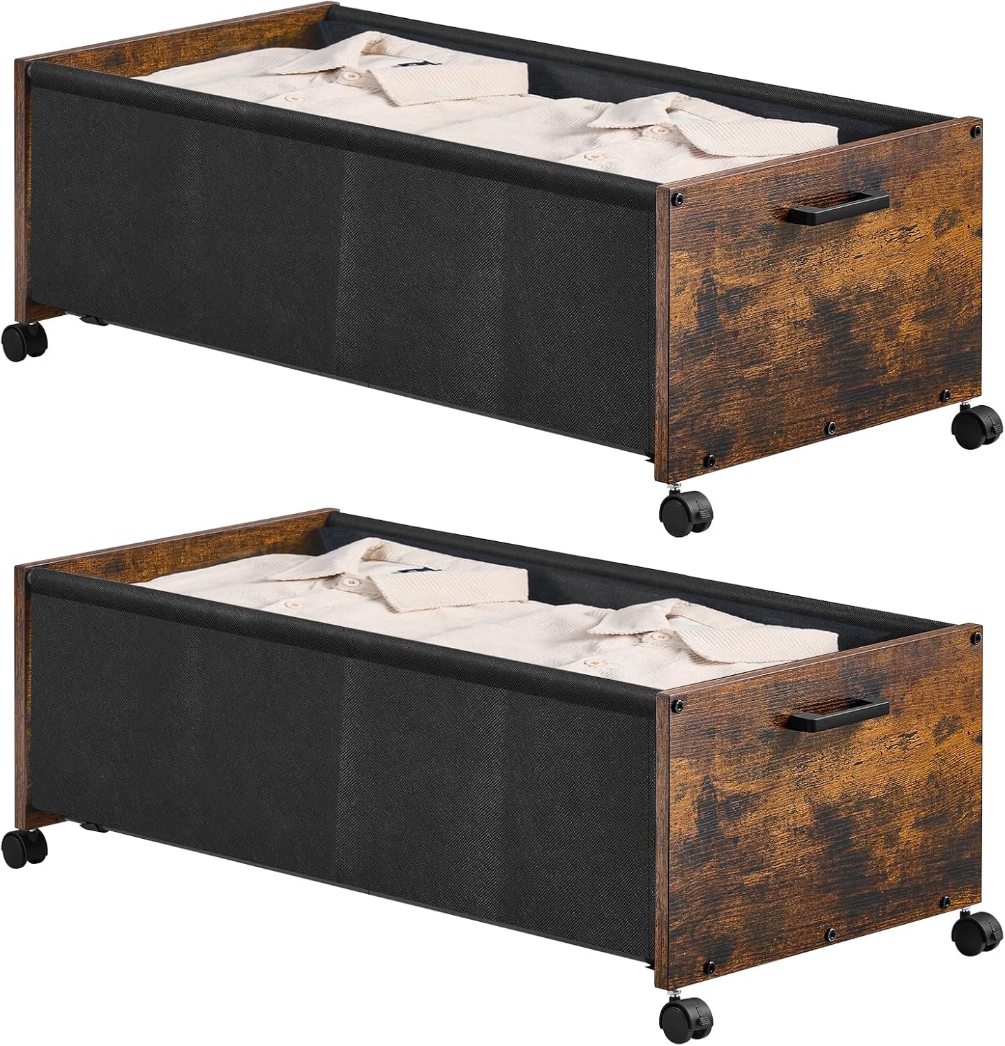 FOUCSSOMEI Under Bed Storage with Wheels, Wooden Under Bed Drawers On Wheels, Rolling Under Bed Shoe Storage, Space Saving, Rustic Brown,30L