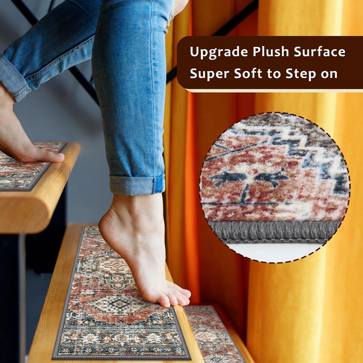 OJIA Stair Treads Non Slip for Wooden Steps Indoor 15PCS Carpet Stair Treads, Rubber Backing Stair Carpet Treads, Residue Free 8"x30" Staircase Step Treads Edging Stair Rugs for Kids & Pets, Gray