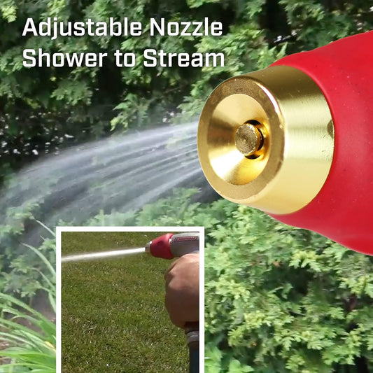 Chapin 4600 Professional Heavy Duty Galvanized Steel 7-way Spray Nozzle With Ergonomic Rubber Grip, Silver/Red