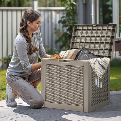 YITAHOME 100 Gallon Large Outdoor Deck Box | Waterproof Resin Storage Box, Lockable Indoor Outdoor Storage Container for Patio Furniture Cushions, Pool Accessories