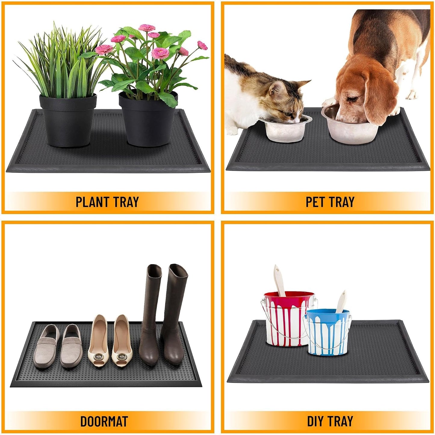 Ottomanson Indoor/Outdoor Boot Tray Non-Slip Rubber 16" x 32" Modern Entryway Mat for Entryway, Patio, Backyard, Garage, 16" x 32", Black