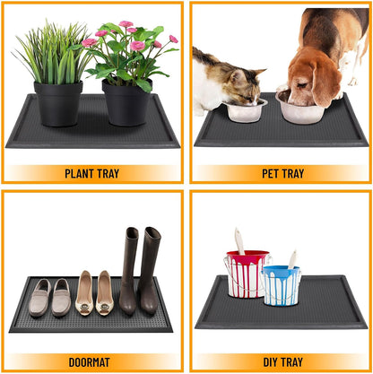 Ottomanson Indoor/Outdoor Boot Tray Non-Slip Rubber 16" x 32" Modern Entryway Mat for Entryway, Patio, Backyard, Garage, 16" x 32", Black
