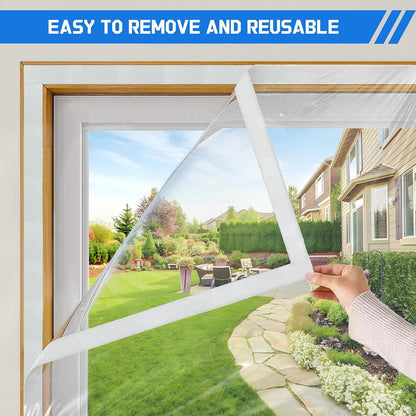 Heavy Duty Window Insulation Kit for Winter - 75 in x 79 in Clear Plastic 180㎛ Thick Shrink Film on Windows and Patio Doors, Reusable Storm Window Kit for Sliding Doors & Large Windows