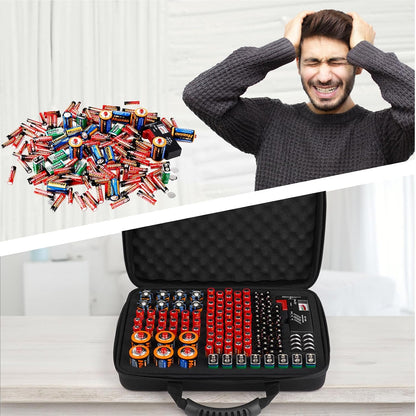 Arkeiliy Battery Organizer, Battery Organizer Storage Case with Tester BT-168, Waterproof Battery Holder Box Holds, Battery Case Organizer 60+ AA AAA C D 9V Batteries (Batteries are Not Included)