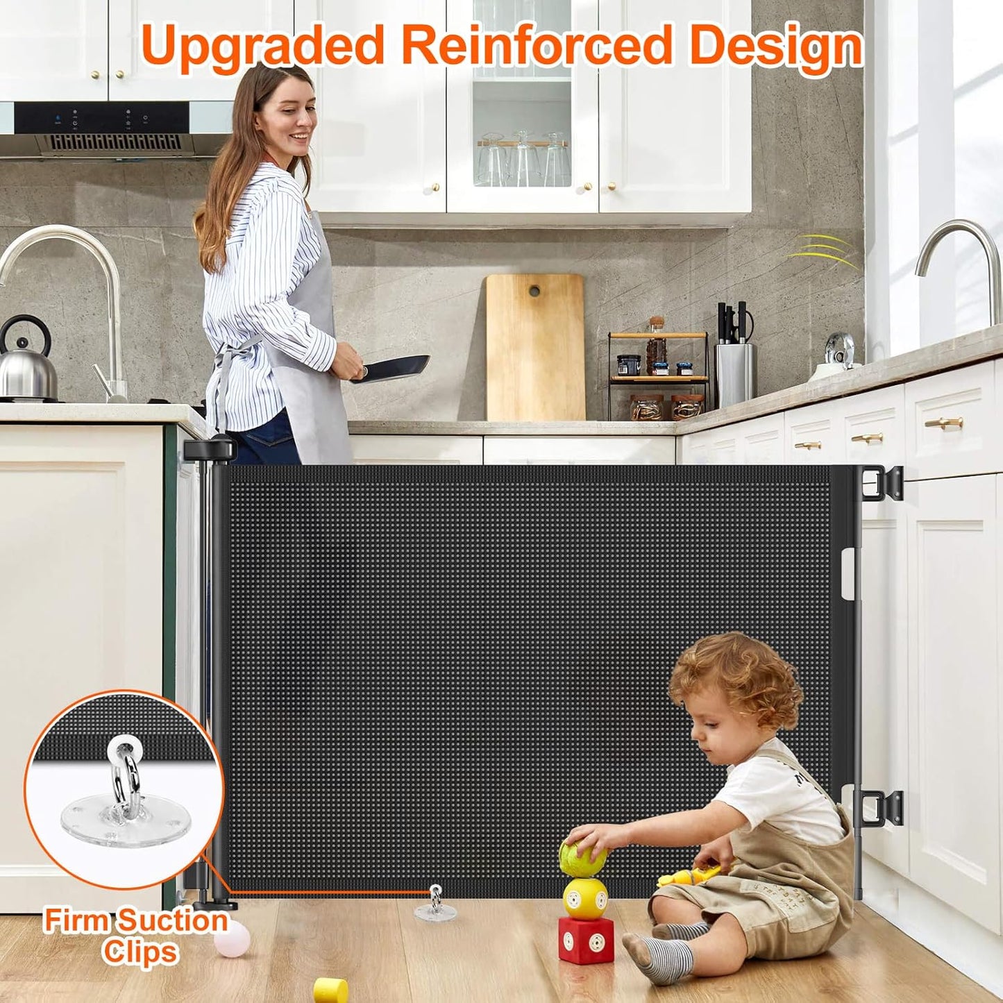 71 inch Retractable Baby Gates, EZIGO Extra Wide Baby Gate for Large Opening Extra Long Mesh Gate for Kids or Pet Dog Gate Child Safety Gate for Stairs Hallways Doorway Indoor Outdoor, Gray