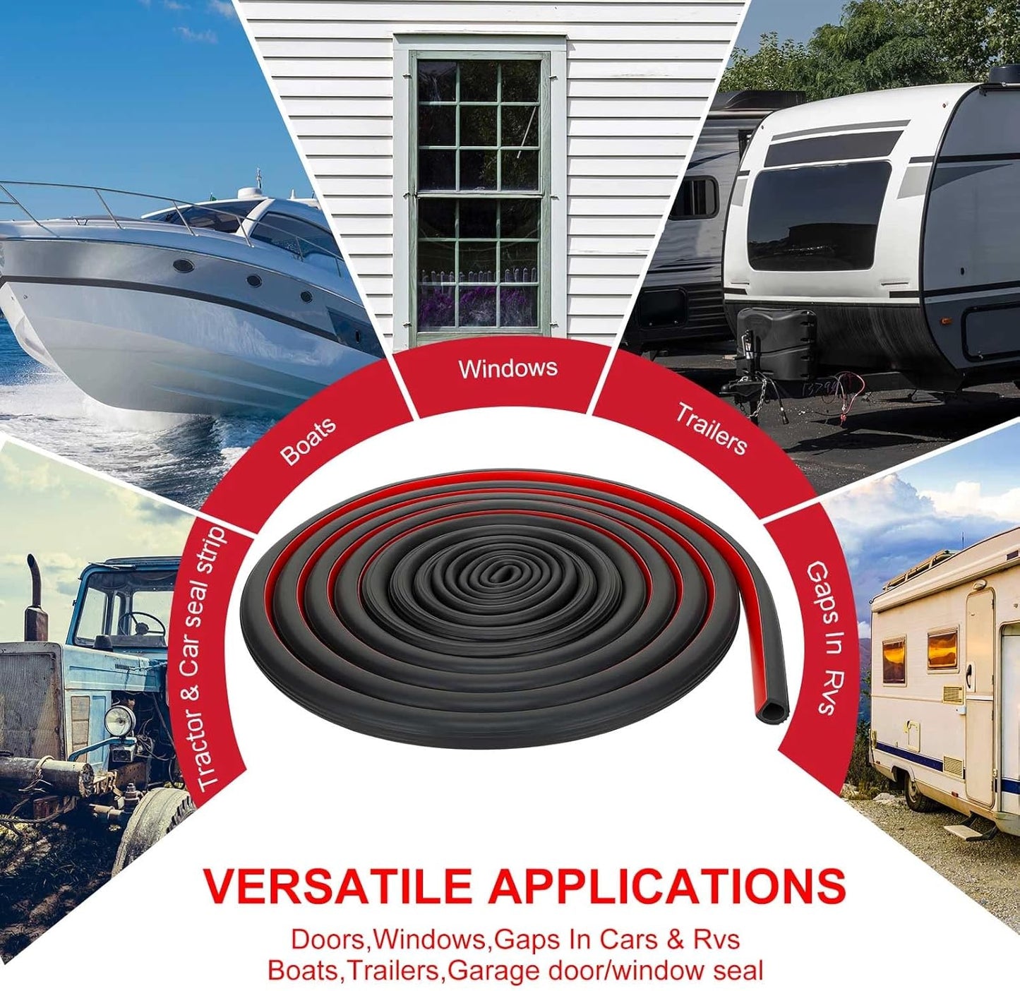 Pangda 13Ft D Shape Rubber Weather Stripping Foam Self-Adhesive EPDM Seal Strip for Noise Reduction Waterproof Dustproof for Cars Boats RVs Windows Doors (3/4" W x 3/4" H)