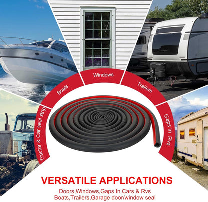 Pangda 13Ft D Shape Rubber Weather Stripping Foam Self-Adhesive EPDM Seal Strip for Noise Reduction Waterproof Dustproof for Cars Boats RVs Windows Doors (3/4" W x 3/4" H)