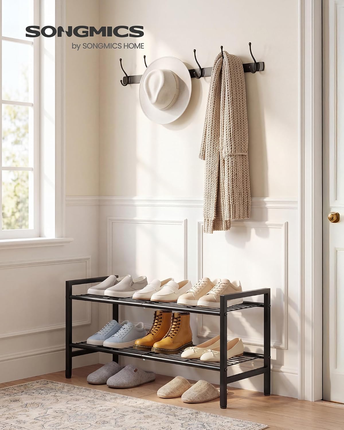 SONGMICS Metal Shoe Rack, Free Standing Shoe Organizer for Entryway Closet Garage Small Spaces, Heavy-Duty Slim Steel Storage Shelf, 8-Tier, Fits 16-24 Pairs, Bronze ULMR028A01