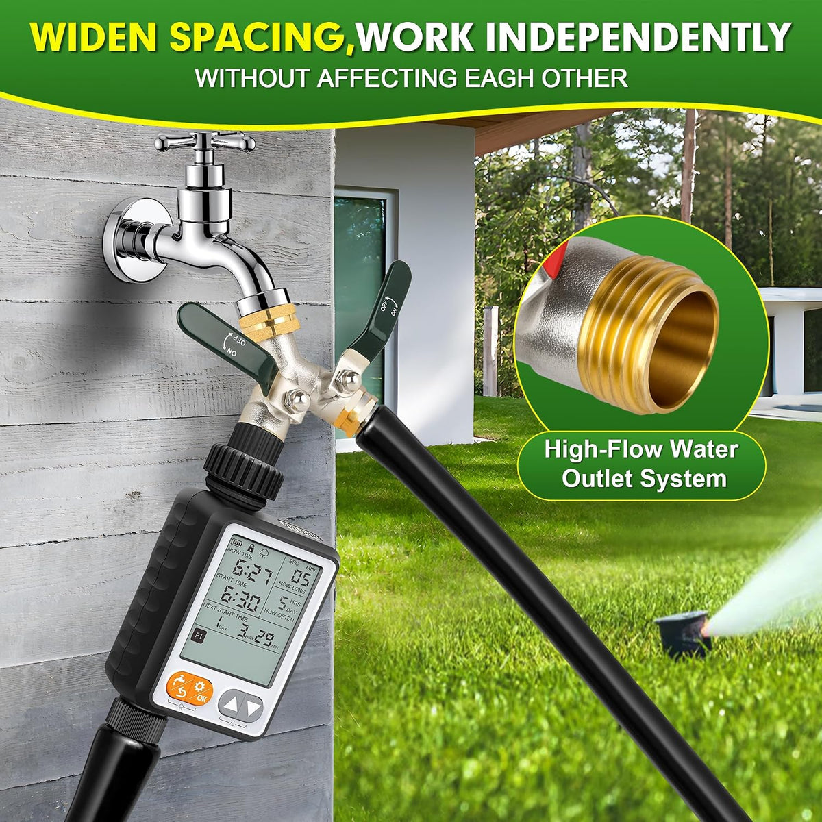 Hose Splitter 2 Way, Brass High Flow Garden Hose Splitter Heavy Duty, Hose Connector, Water Spigot Splitter, Full Flow Faucet Splitters with shutoff, 3/4” GHT Inlet