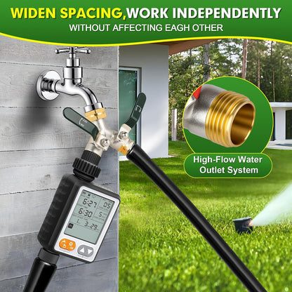 Hose Splitter 2 Way, Brass High Flow Garden Hose Splitter Heavy Duty, Hose Connector, Water Spigot Splitter, Full Flow Faucet Splitters with shutoff, 3/4” GHT Inlet
