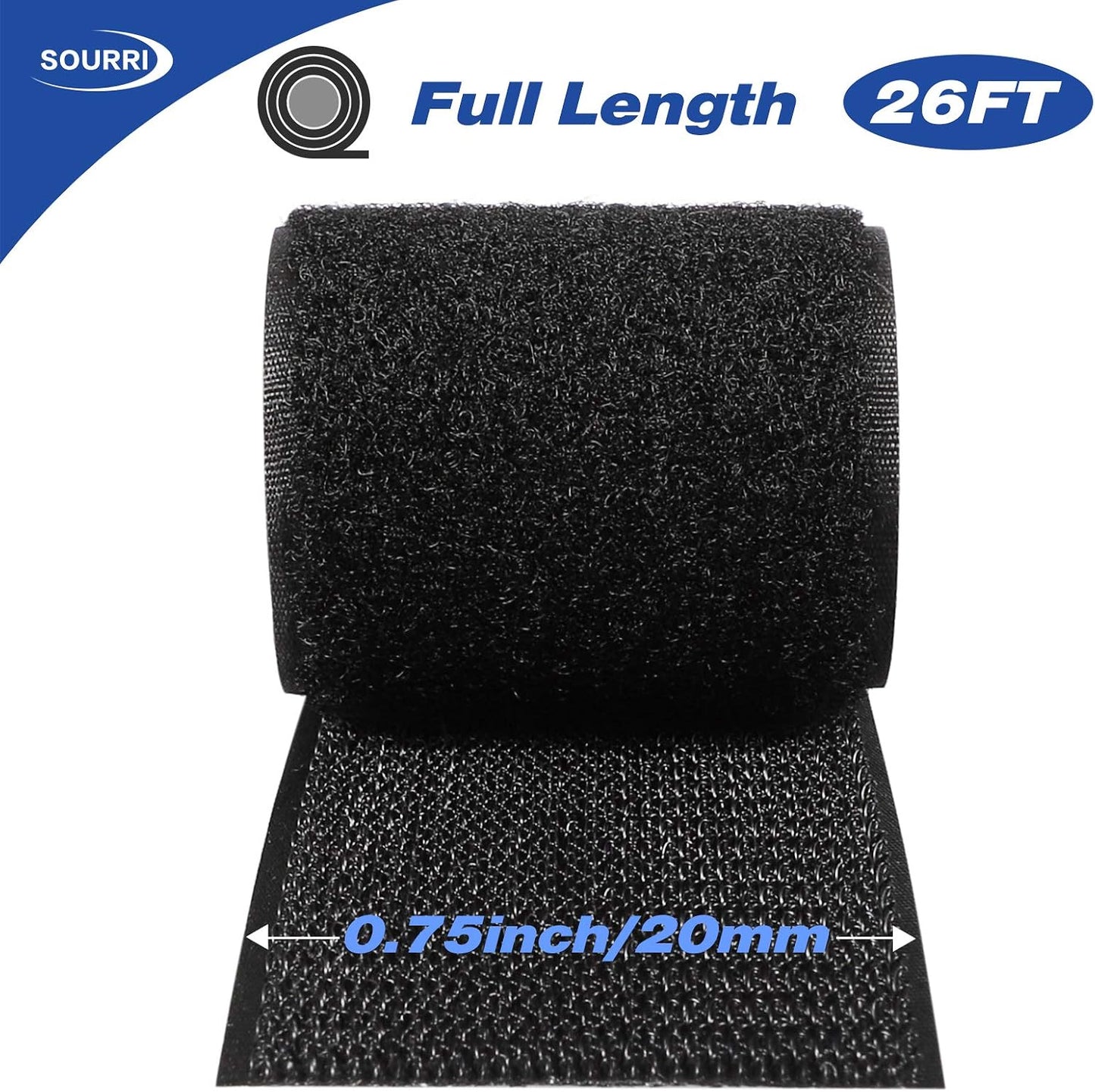 26Feet Hook and Loop Tape Sticky Back Fastener Roll, Nylon Self Adhesive Heavy Duty Strips Fastener for Home Office School Car and Crafting Organization (1, Black-3m, 26ft x 1in)