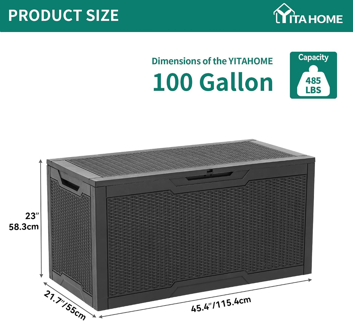 YITAHOME 100 Gallon Large Outdoor Deck Box | Waterproof Resin Storage Box, Lockable Indoor Outdoor Storage Container for Patio Furniture Cushions, Pool Accessories
