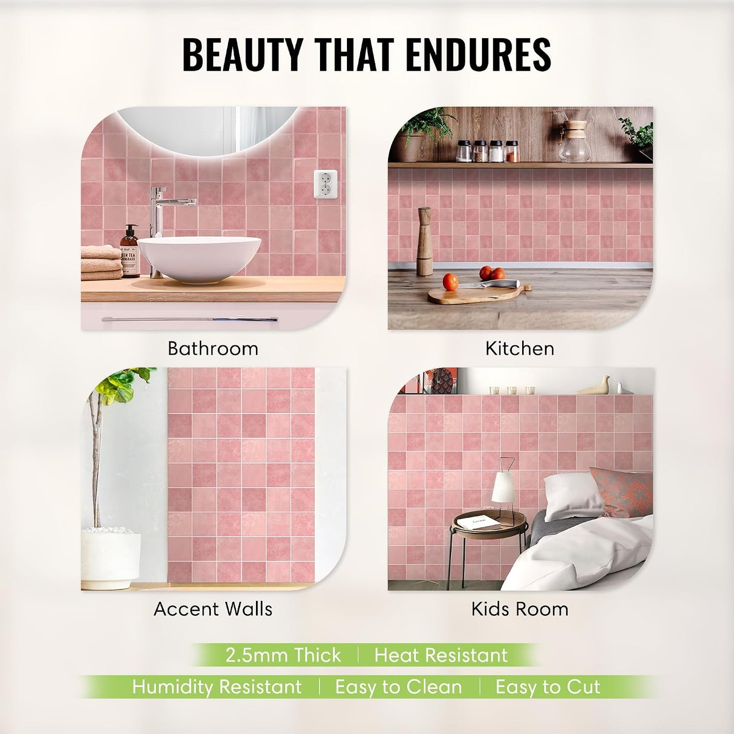 Peel and Stick Subway Backsplash Tiles, 5 Pack, 12 x 12 in, Almond | extra thick 3D wall panels, heat and water resistant wall panels, easy DIY kitchen, bathroom, laundry, fireplace wall décor