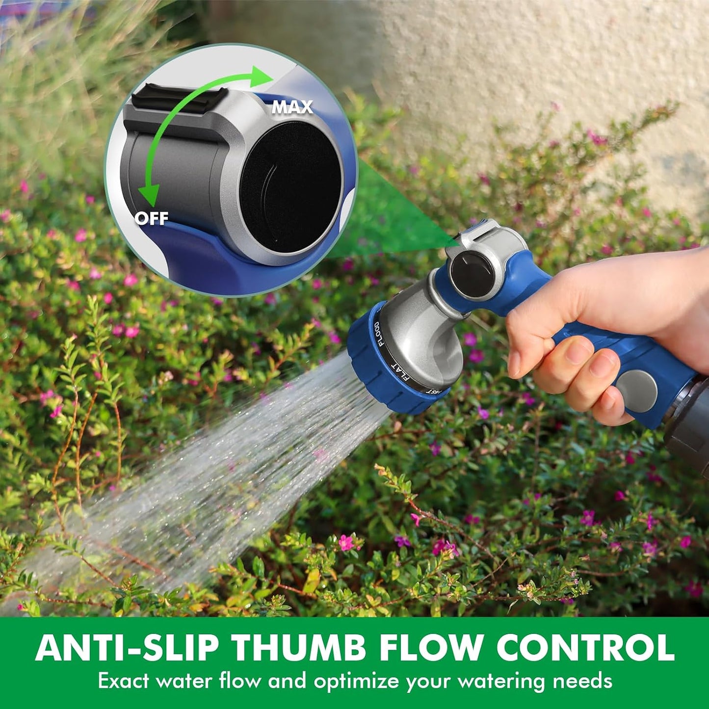 RESTMO Heavy Duty Hose Nozzle, Metal Garden Water Hose Sprayer with 7 Watering Patterns, Thumb Control, On Off Valve, High Pressure Nozzle Sprayer for Watering Plants, Car and Pet Washing, Bronze
