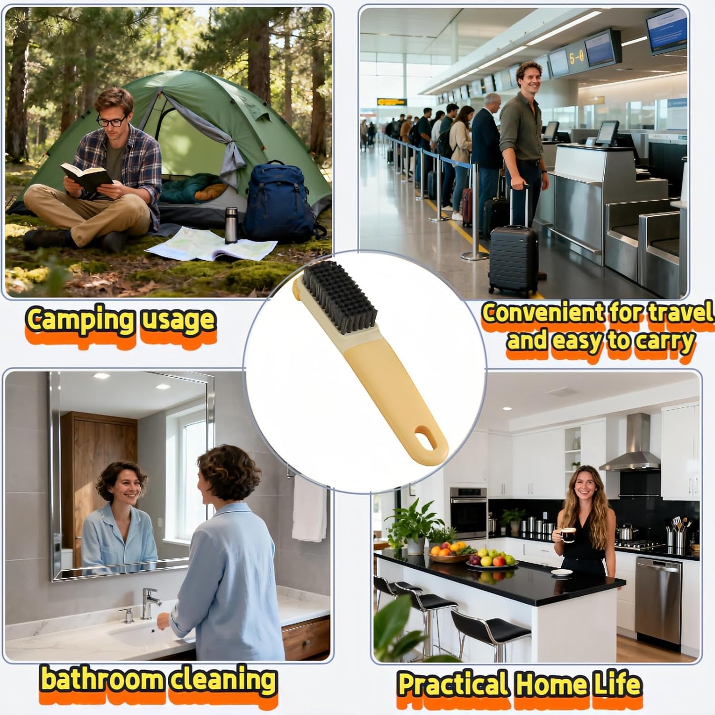 Ergonomic Clothes Soft Bristle Laundry Brush, Milk Yellow, ABS+PBT Material, Hanging Design, Portable Hand-Held Cleaning Tool with Comfortable Grip for Garments, Shoes, Household (Cream Yellow, L)
