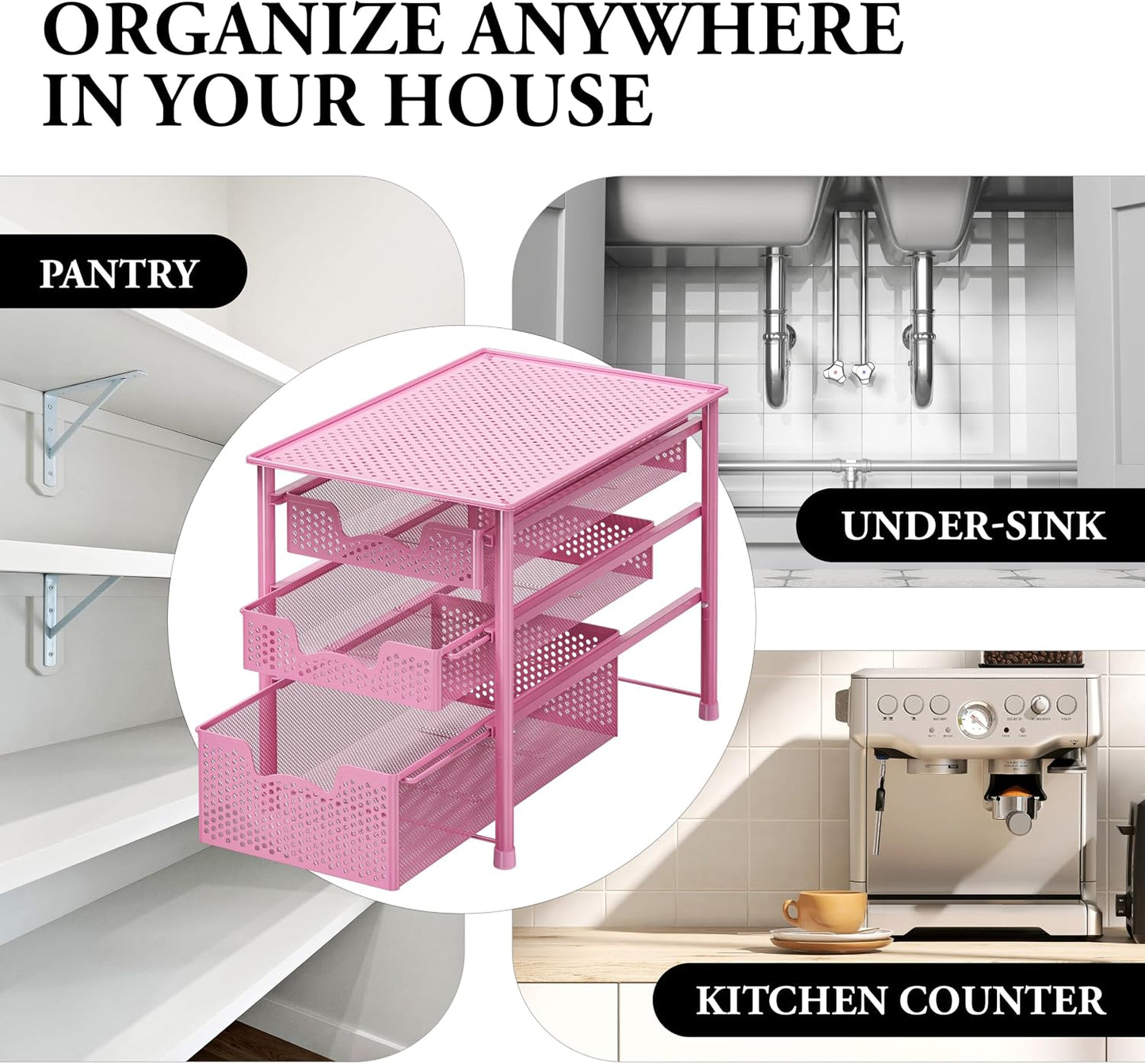 Simple Houseware Stackable 2 Tier Sliding Basket Organizer Drawer, White