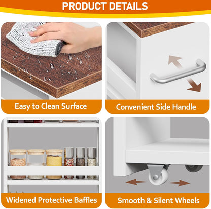 SUPER DEAL 4 Tier White Slim Storage Cart with Wheel & Handle, Slide Out Storage Rolling Utility Cart Mobile Shelving Unit Organizer Trolley for Kitchen Bathroom Laundry Narrow Places, White