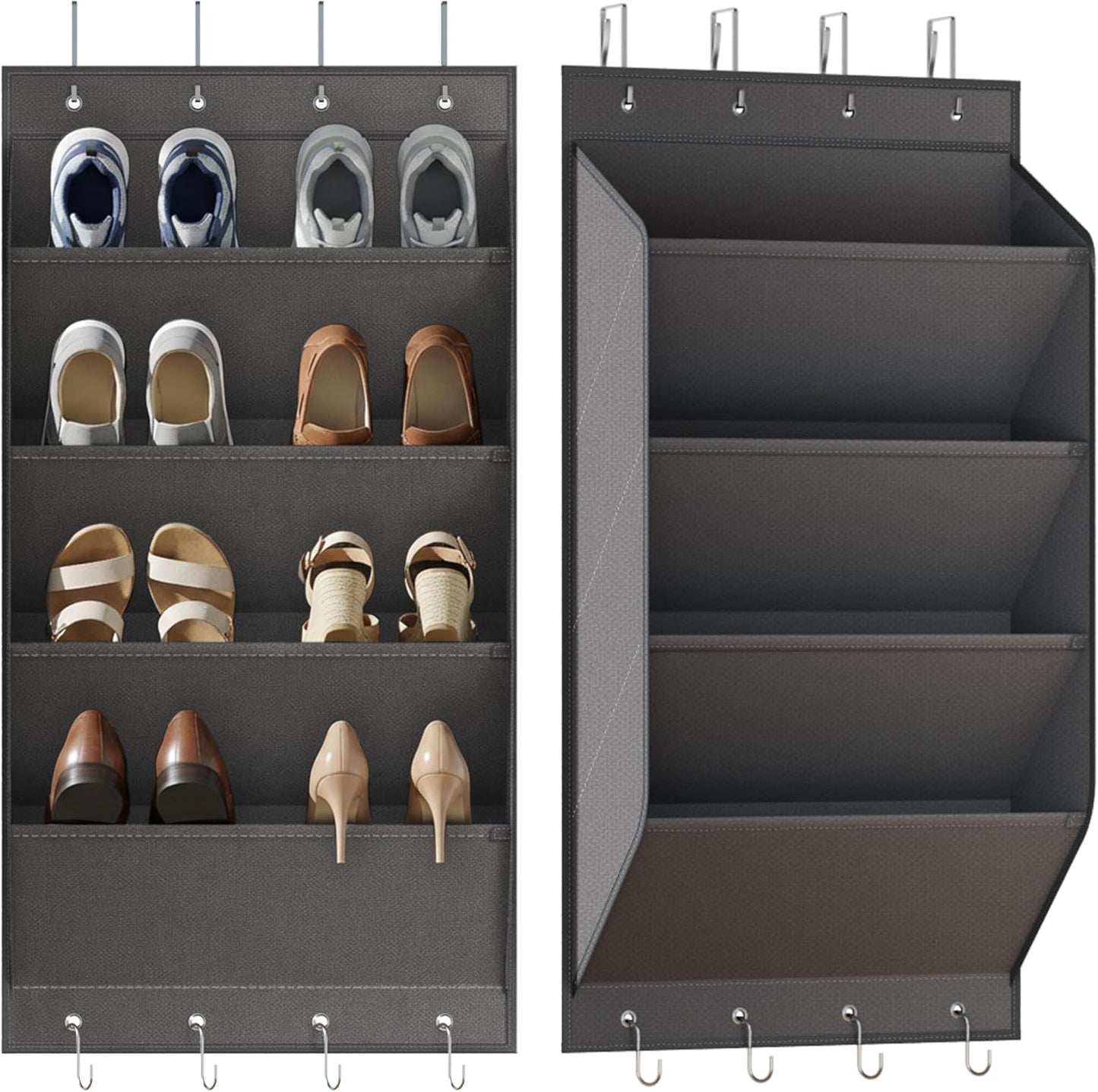 WVM Over the Door Shoe Organizer with 35 Breathable Mesh Pockets, Hanging Shoe Organizer for Door with 4 Metal Hooks, Large Capacity Closet Storage for Shoes, Accessories, Grey