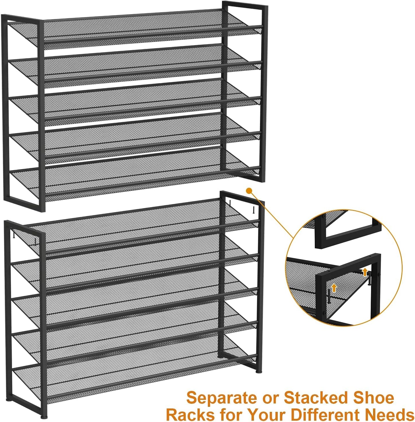 Large Shoe Rack 8 Tier Shoe Organizer, Heavy Duty Metal 4-Tier Stackable Shoe Storage Vertical Shoe Rack for Closet Front Door Entrance, Up to 50 Pairs, 44.8" W x 11.4" D x 56.7" H, Black