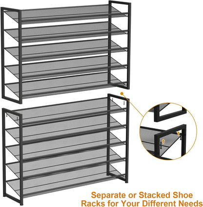 Large Shoe Rack 8 Tier Shoe Organizer, Heavy Duty Metal 4-Tier Stackable Shoe Storage Vertical Shoe Rack for Closet Front Door Entrance, Up to 50 Pairs, 44.8" W x 11.4" D x 56.7" H, Black