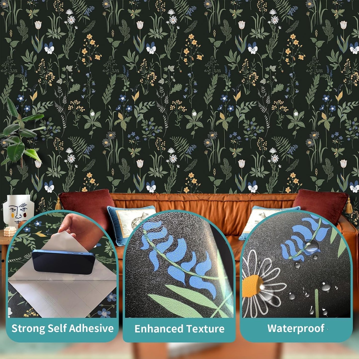 Removable Peel and Stick Wallpaper Boho 17.5 x 118 in Floral for Bedroom Bathroom Easy Peel Off Stick on Wallpaper Contact Paper Renter Friendly Wall Paper