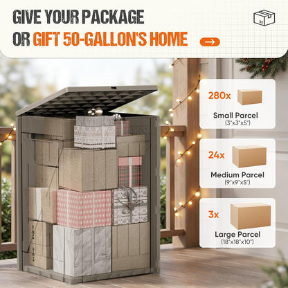 Flamaker Resin Deck Box 120 Gallon Waterproof Large Outdoor Indoor Storage Box Imitation Wood Resin for Patio Furniture Garden Tools and Pool (Black)