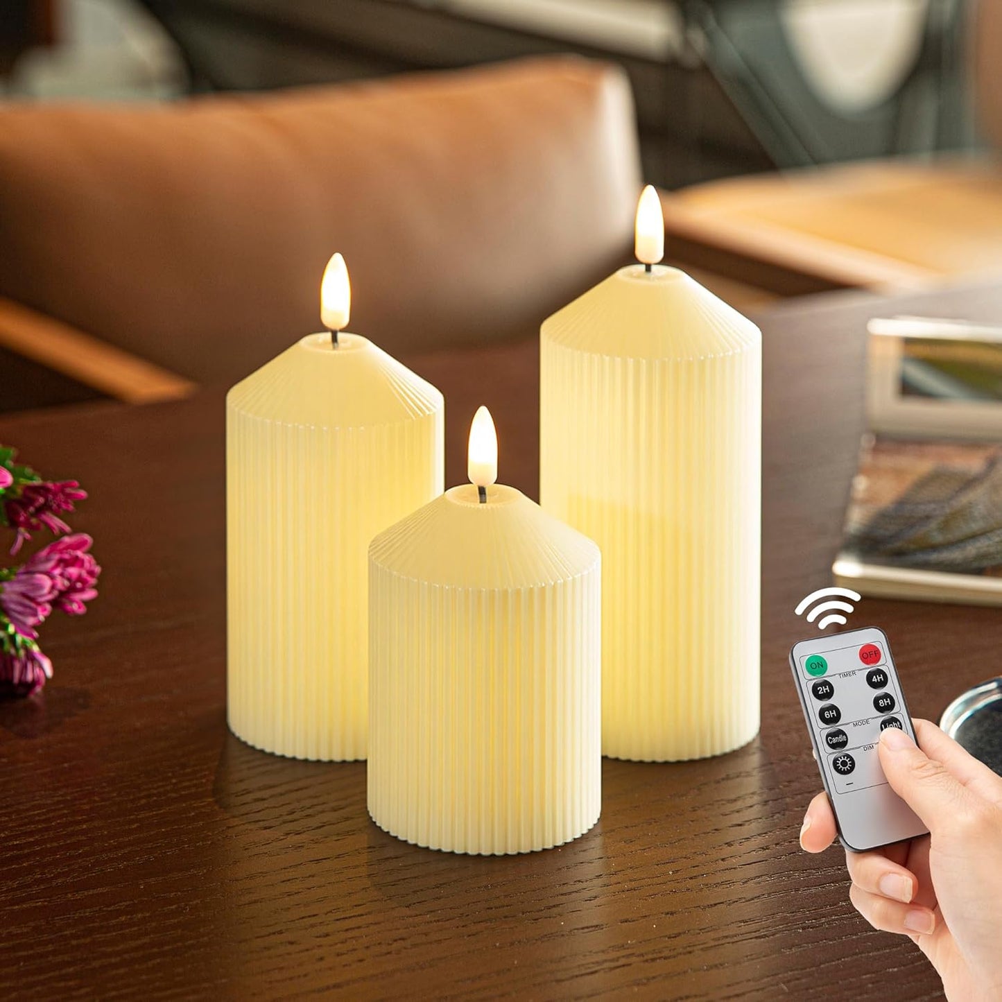 LUSHARBOR Flameless Candles with Remote, 3 Pack Battery Operated Candles Flickering Real Wax LED Fake Pillar Candles with Timer for Wedding Home Party, White