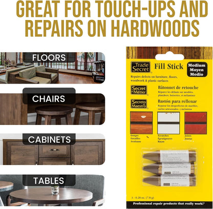 Wood Scratch Repair Fill Stick for Light Surfaces (Set of 3), Great for Touch-Ups and Repairs on Hardwoods Floors, Furniture, Cabinets and Plastic Surfaces.