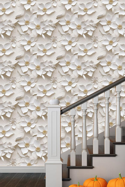 Floral Peel and Stick Wallpaper 3D Effect Interior Wall Décor Contact Paper Self Adhesive Removable Renter Friendly for Bedroom Living Cabinet Room 17.7in x 9.8ft (Not Textured Wallpaper