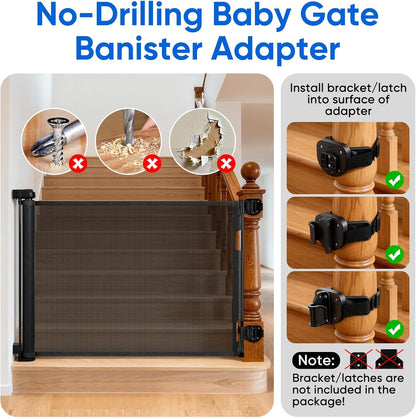 Retractable Baby Gate for Stairs & Doorways, 33" Tall Extends to 71" Wide | Extra Wide Safety Kid Pet Gate, Mesh Dog Gate for Indoor,Outdoor, Hallways One-Handed Operation, Easy Install(33”x71”-Black)