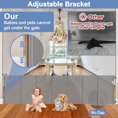 Reinforced Retractable Baby Gates with Support Beam 60" Wide Retractable Dog Gate Indoor Prevent Children and Dogs from Crawling Under Outdoor Dog Gate for Deck Mesh Gates for Kids or Pets, Black