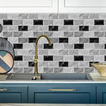URCOLOR 10-Sheet Subway Tile Peel and Stick Backsplash for Kitchen,12"x12" Self Adhesive Wall Tiles Sticker on Back Splashes for Bathroom Gray Marble Design