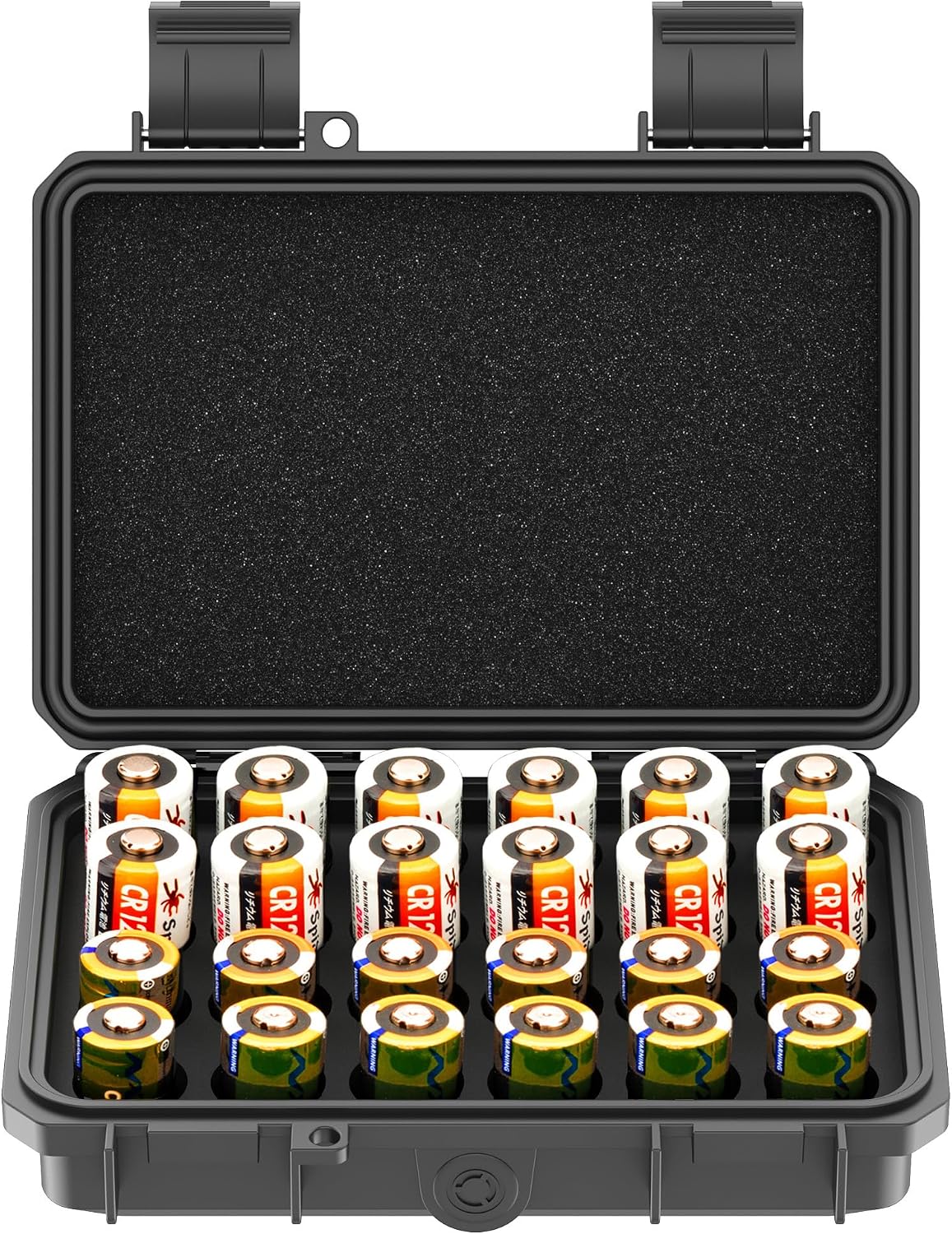 24 Slots CR2 CR123 CR123A Lithium Battery Organizer Case, IP67 Waterproof Hard Case for CR17345/CR16340/CR18350/CR15270(CR2) Explosionproof Batteries Storage Holder for Household Outdoor Camping