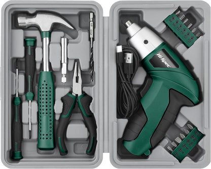 Hi-Spec Cordless Electric Screwdriver, Power Screw Driver Set with Pink Compact Tool Kit for Small Repair and Maintenance- Ideal Housewarming Gift,19 Piece