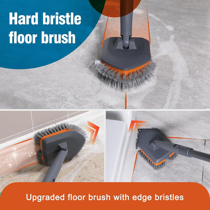 CLEANHOME Tile Tub Scrubber Brush with 3 Different Function Cleaning Heads and 56" Extendable Long Handle-No Scratch Shower Scrubber for Cleaning Bathroom Kitchen Toilet Wall,Bathtub,Sink,Grey