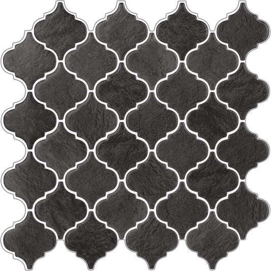 Arabesque Peel and Stick Backsplash for Kitchen, Thicker Design 3D Self Adhesive Wall Tiles, 12"x12" Peel and Stick Wall Tiles, Dark Grey 10-Sheet Stick on Tiles for Kitchen and Bathroom.